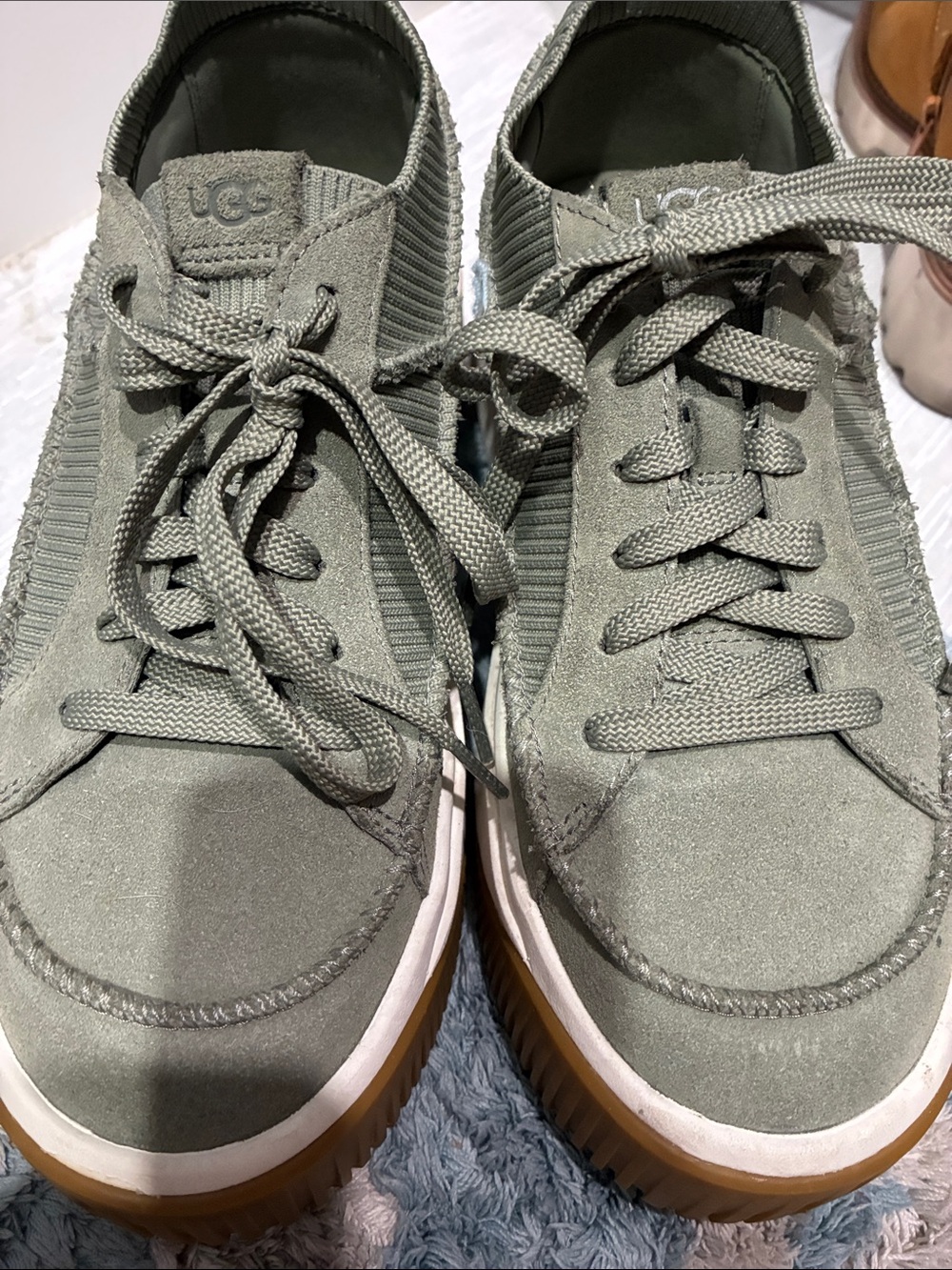 UGG Sage Green Suede Platform Sneakers
